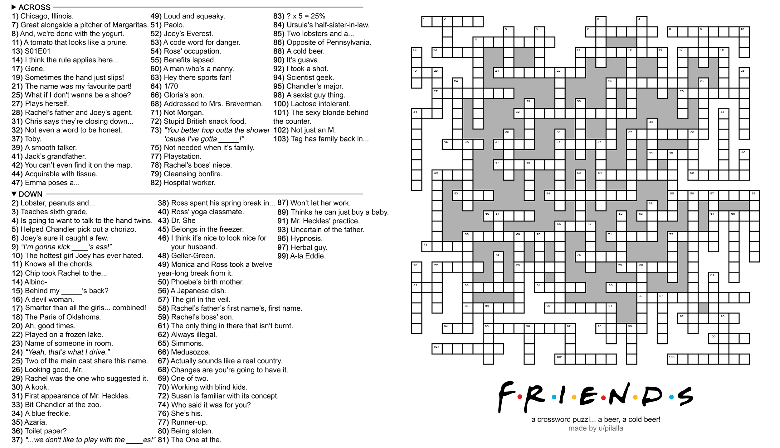 104 Word 39 friends 39 Themed Crossword Puzzle Howyoudoin Free 