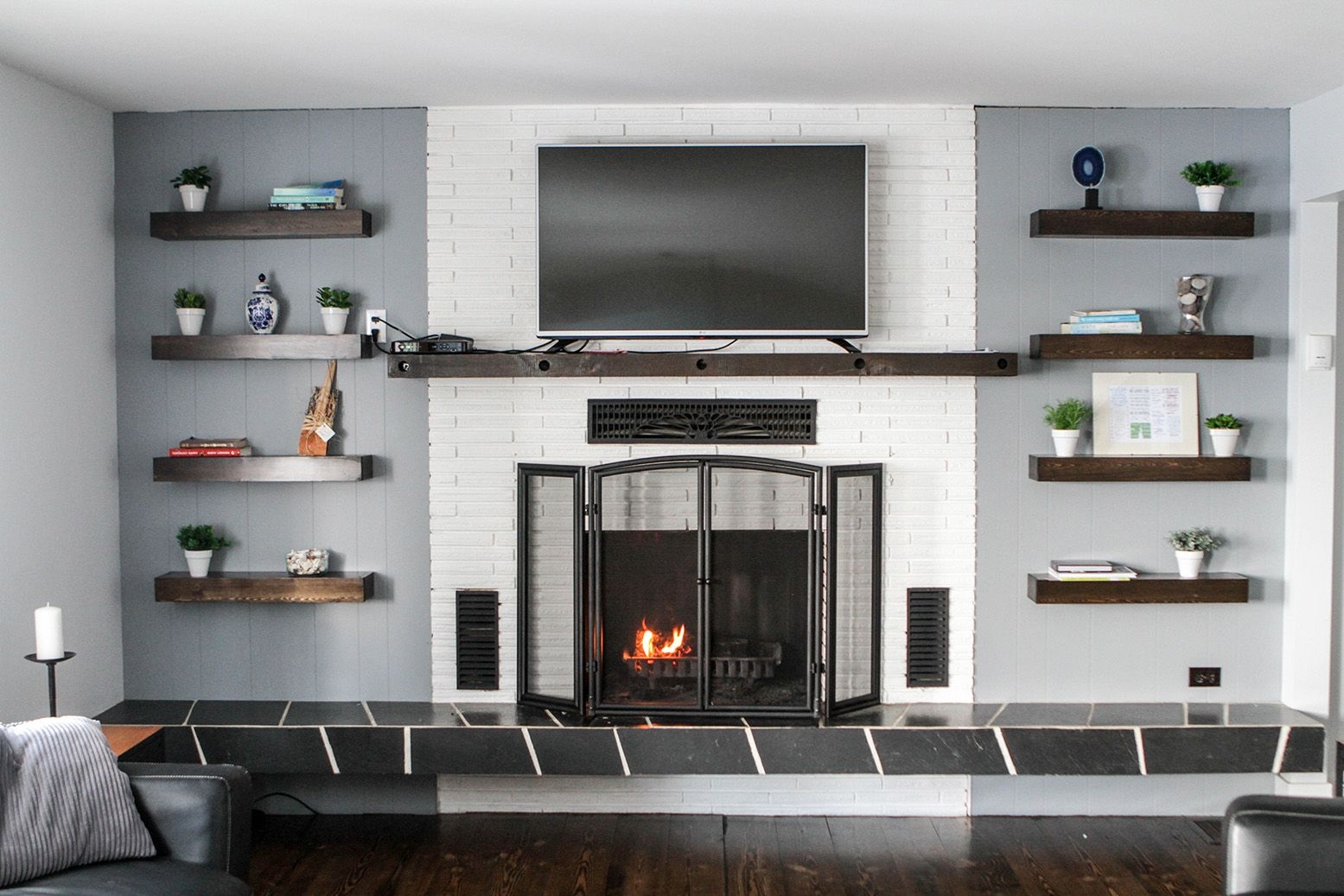 30 Fireplace With Floating Shelves