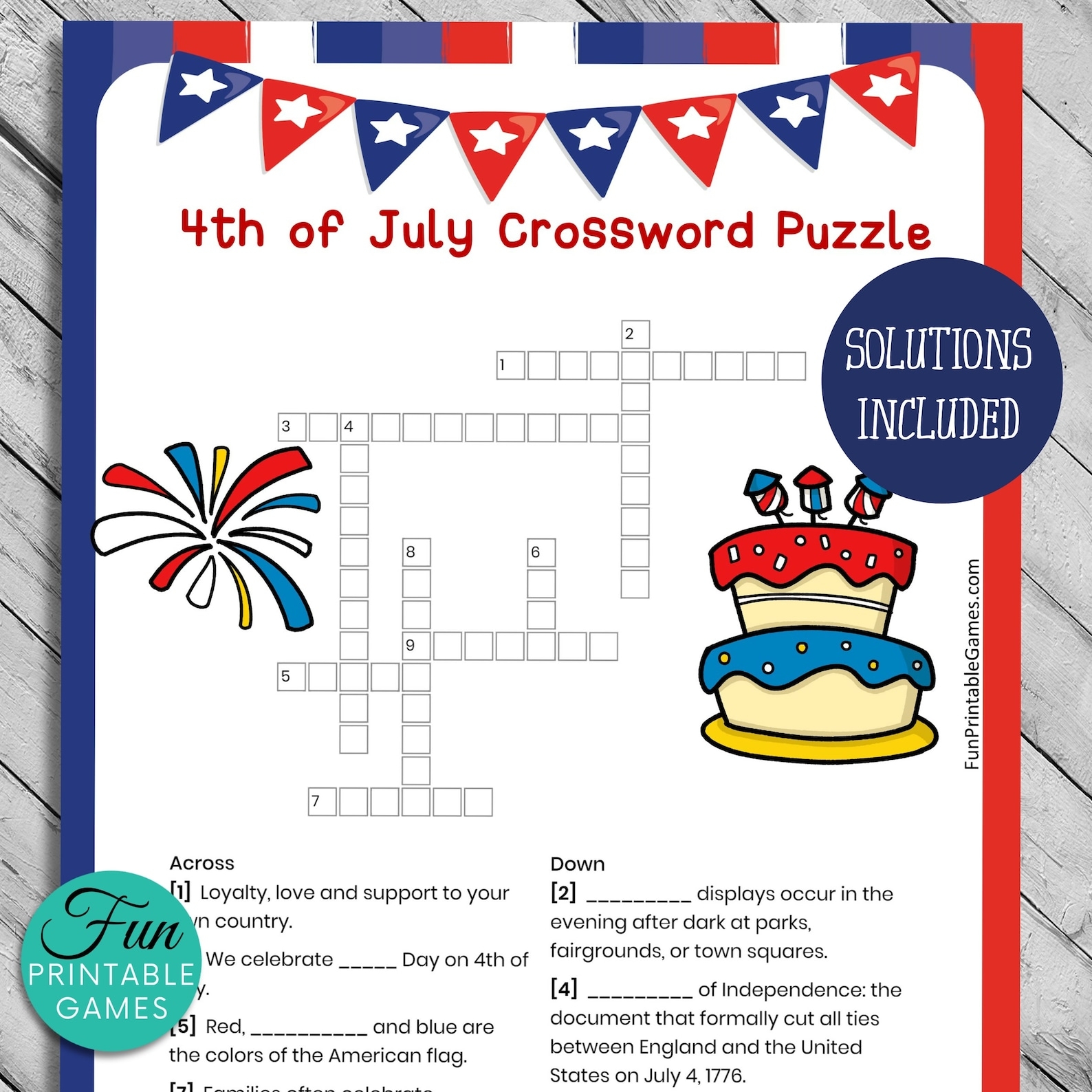 4th Of July Crossword Puzzle USA Independence Day Printable Game For 