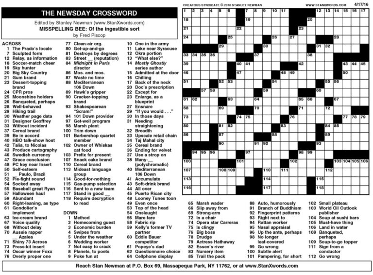 Newsday Crosswords - Free Printable Crosswords