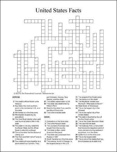 50 States Crossword Puzzle Printable Engage In Geographical Learning 