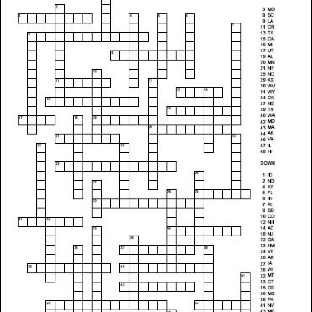 50 States Crossword Puzzle Printable Printable Crossword Puzzles Images