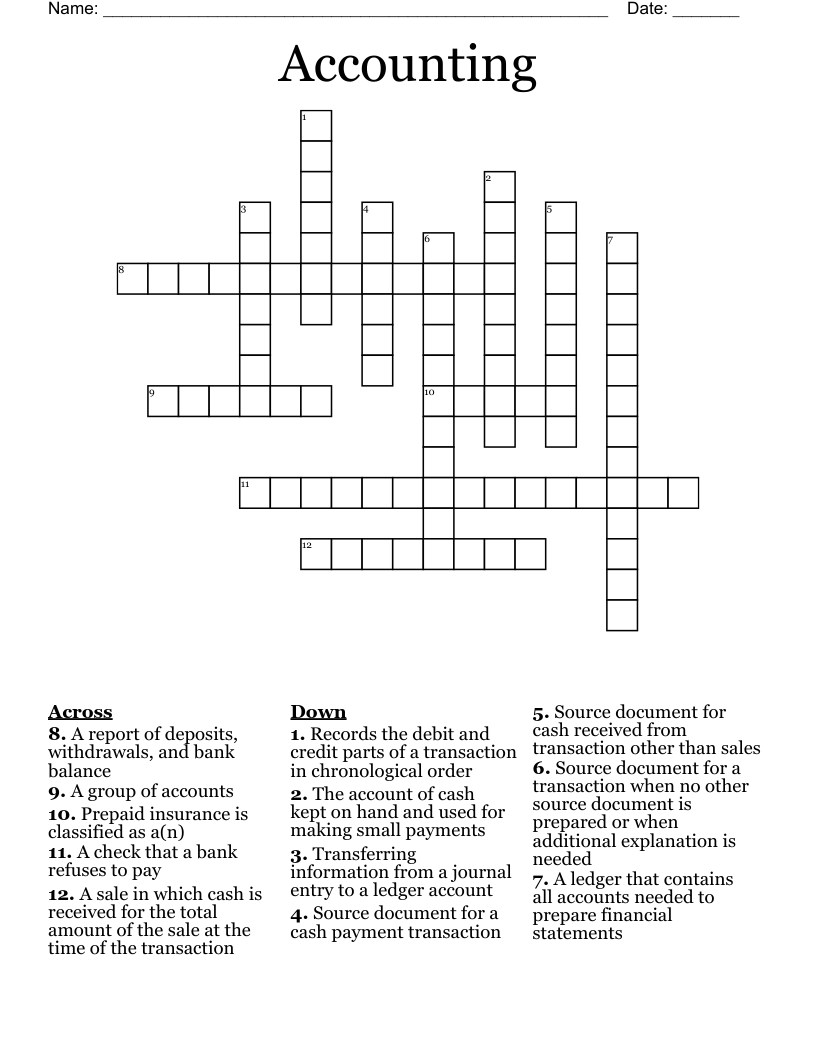 Accounting Crossword WordMint