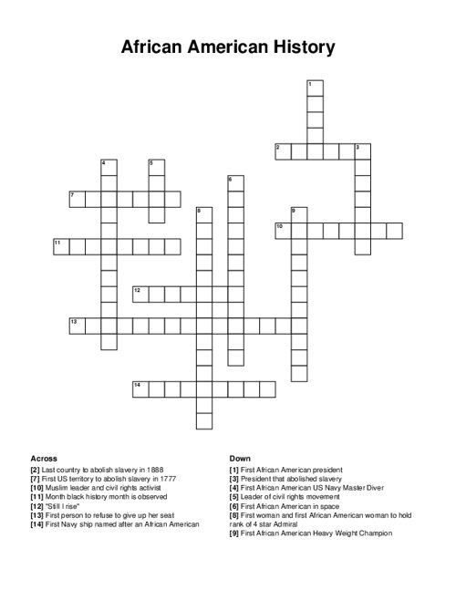 African American History Crossword Puzzle