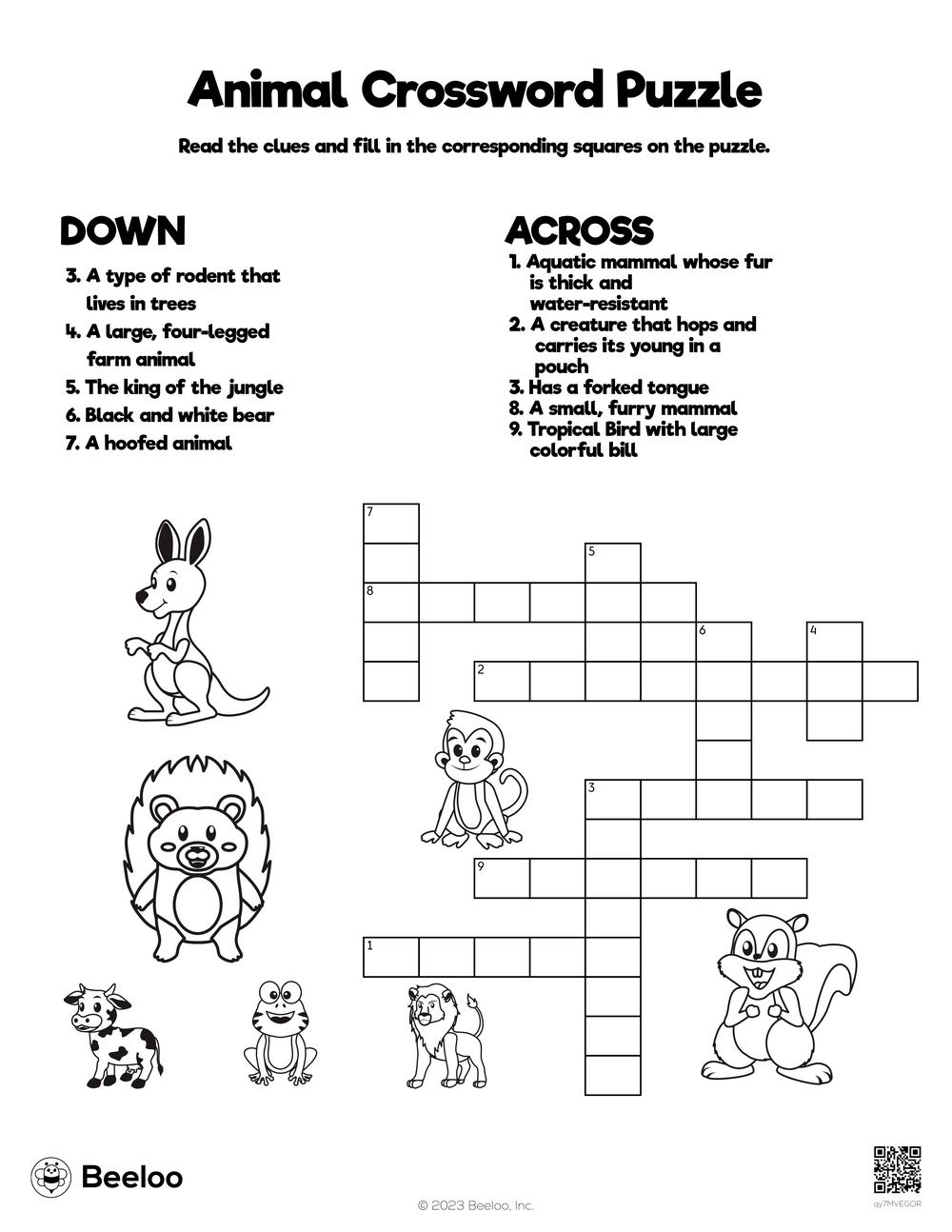 Animal Crossword Puzzle Beeloo Printable Crafts For Kids qy7MVEGOR 