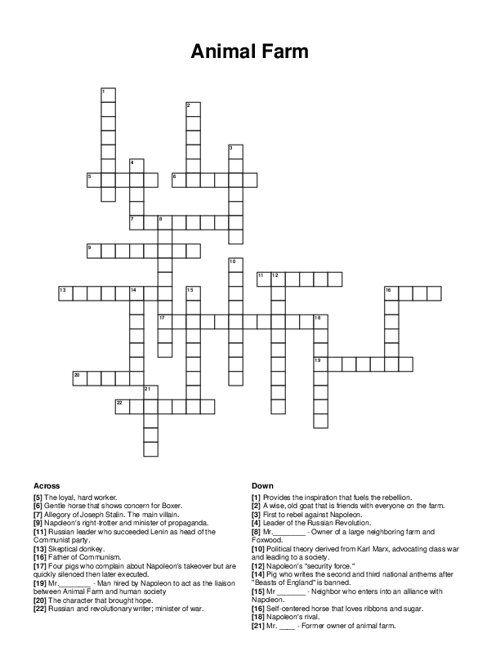 Animal Farm Crossword Puzzle