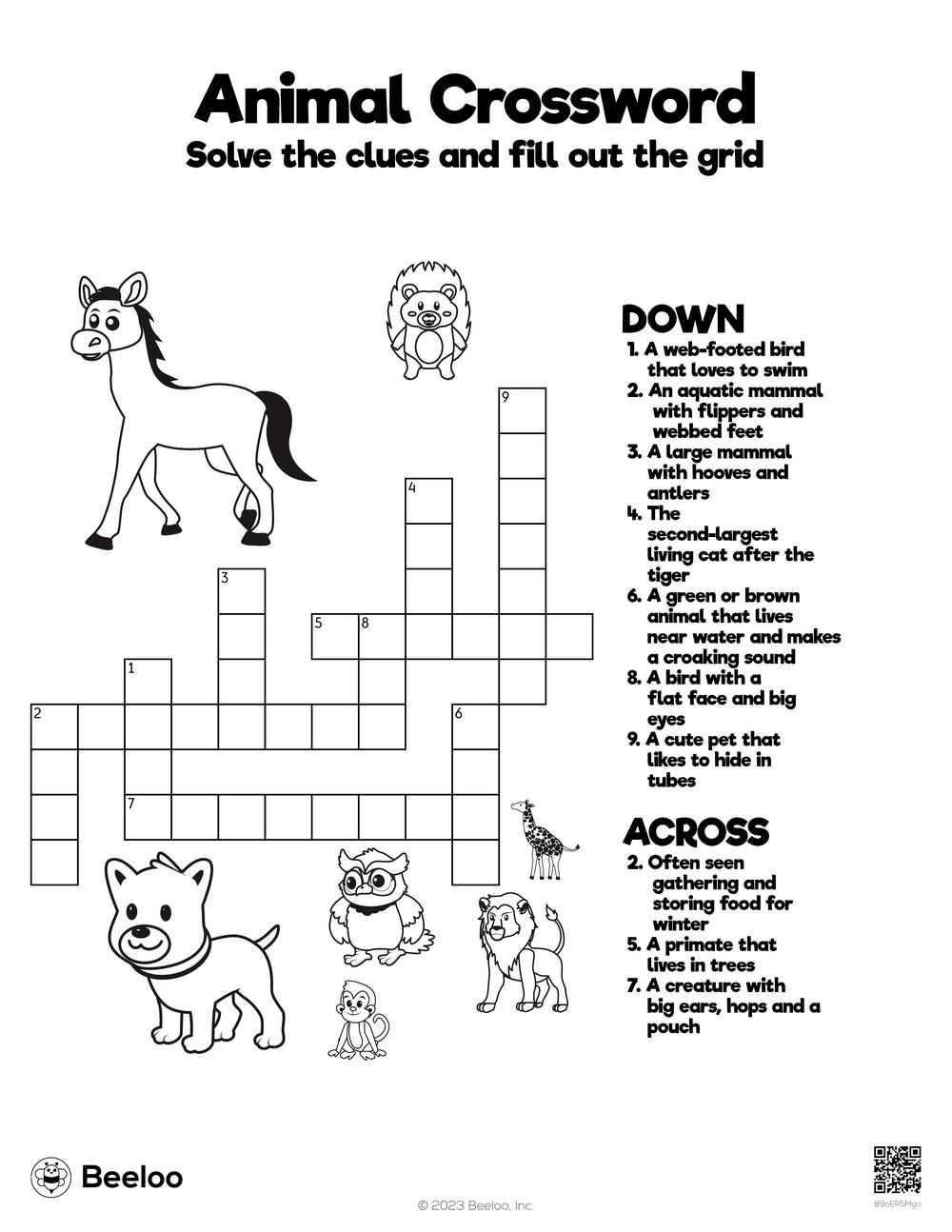 Animal themed Crossword Puzzles Beeloo Printable Crafts And 