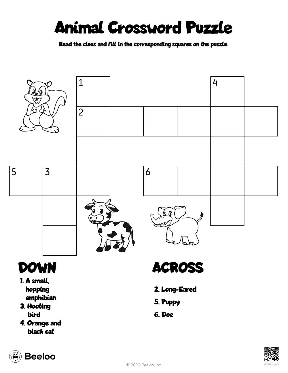 Animal themed Crossword Puzzles Beeloo Printable Crafts And 
