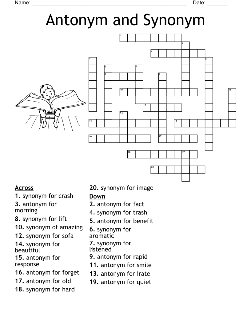 Antonym And Synonym Crossword Puzzle For Elementary Students
