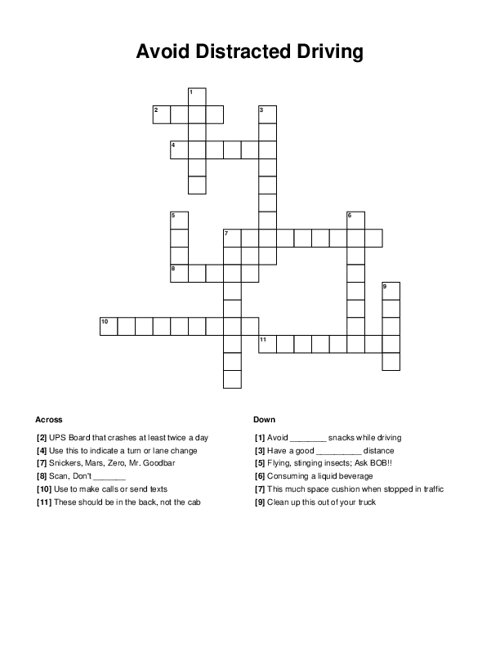 Avoid Distracted Driving Crossword Puzzle
