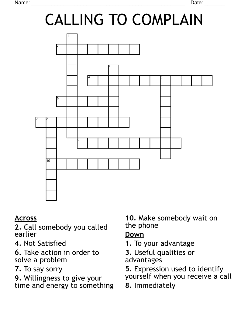 CALLING TO COMPLAIN Crossword WordMint