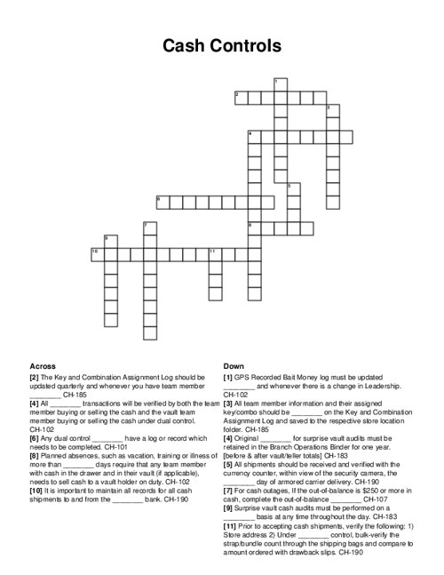 Cash Controls Crossword Puzzle