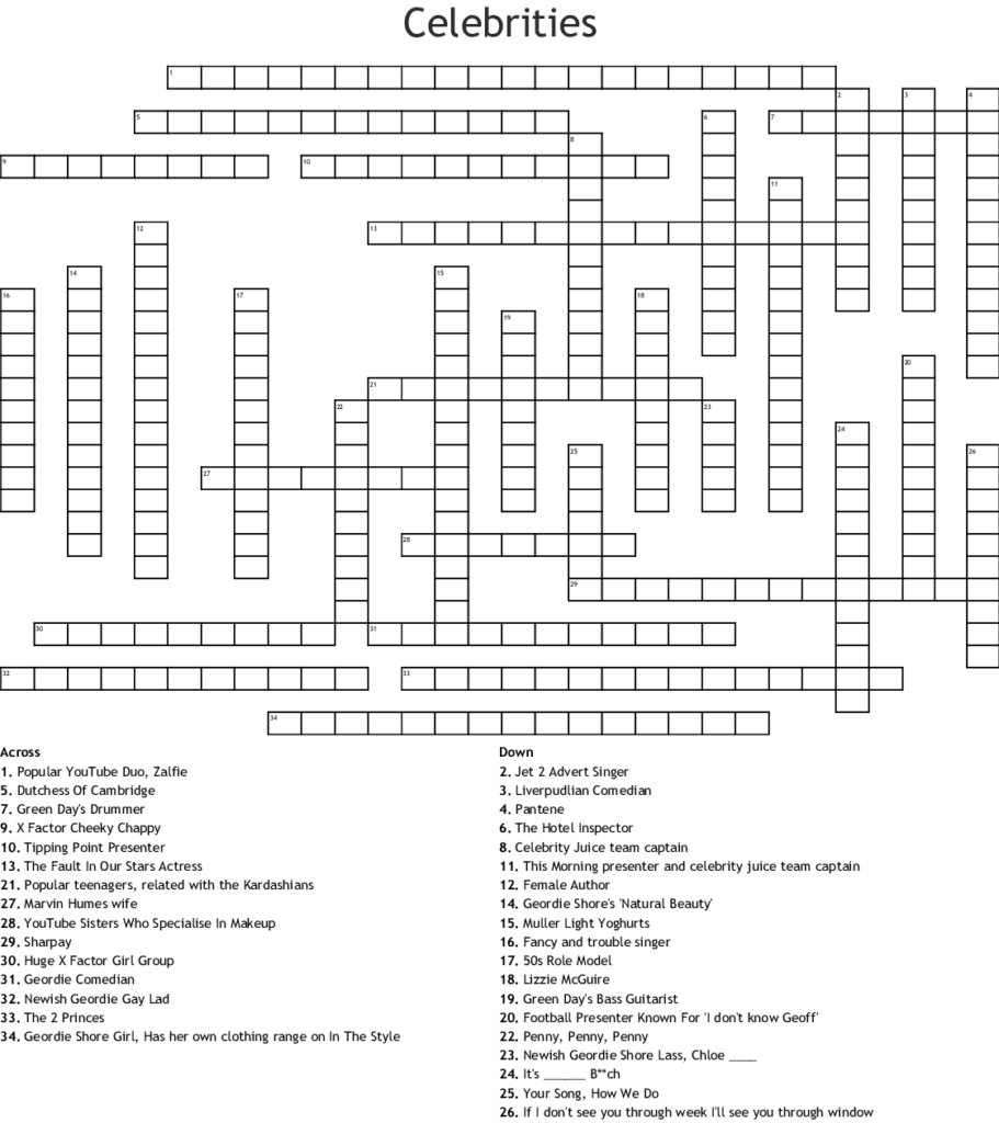 Celebrity Crossword Printable Printable Crossword Puzzles Online
