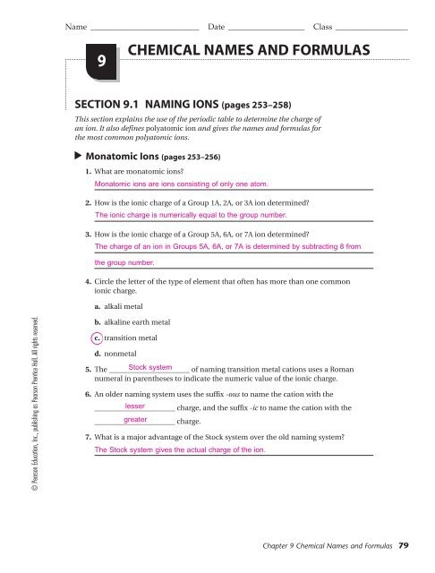 Chemical Names And Formulas 9 Worksheets Library