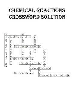Chemistry Crossword Puzzle Chemical Reactions Includes Answer Key 