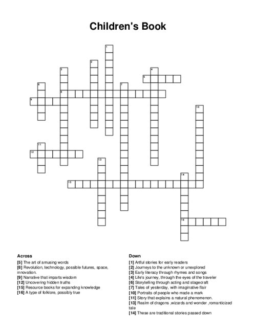 Children 39 s Book Crossword Puzzle