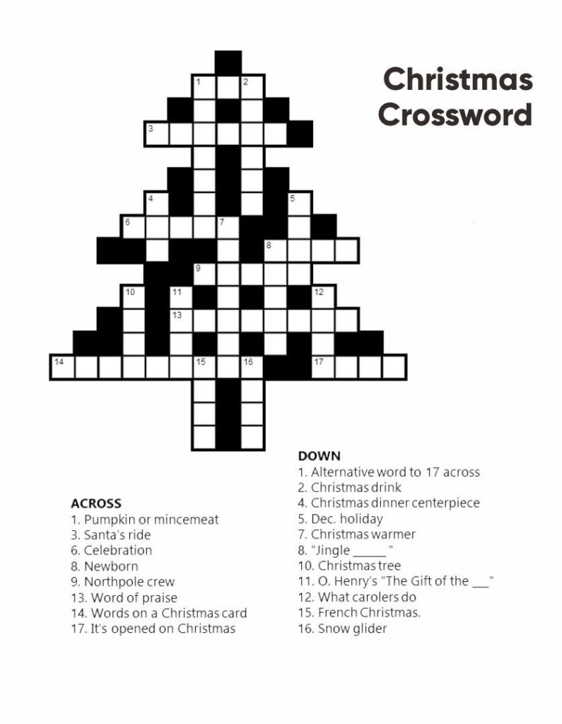 Christmas Crossword Puzzle Adults Free Crossword Puzzles Printable