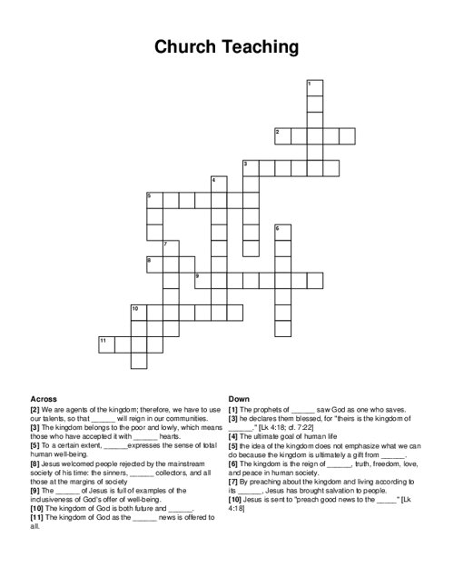 Church Teaching Crossword Puzzle