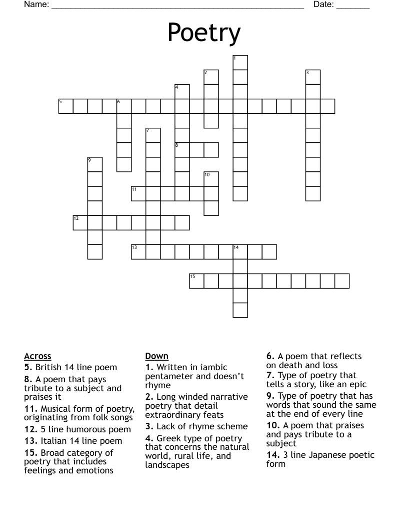 Classic Lyric Poem Crossword Prntbl concejomunicipaldechinu gov co