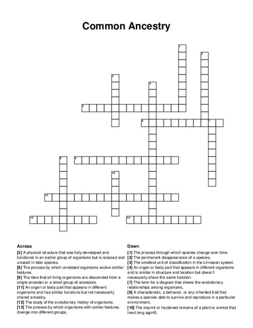 Common Ancestry Crossword Puzzle