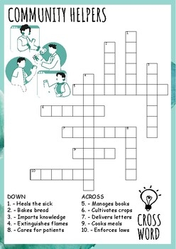 Community Helpers Crossword Puzzles Activities TPT