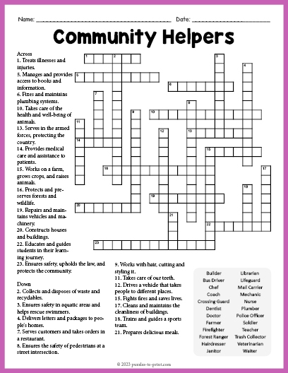 Community Helpers Crossword