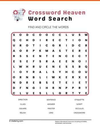 Crossword Heaven Word Search Worksheet Cledemy