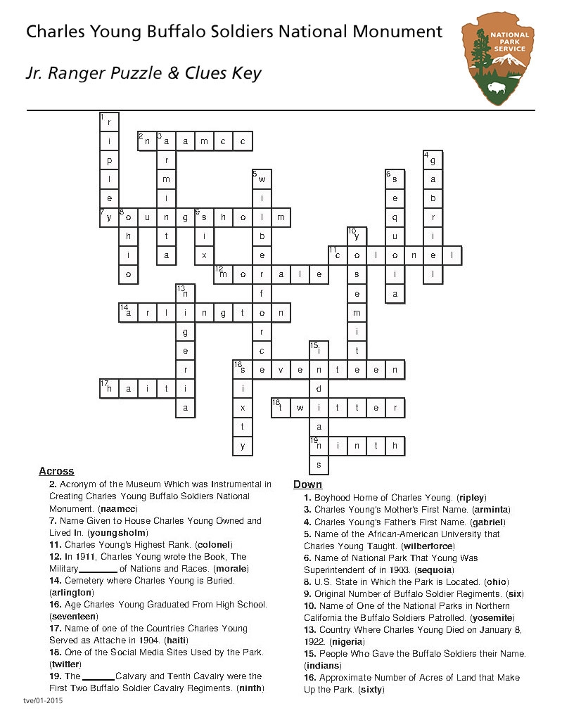 Crossword Puzzle Answer Keys Charles Young Buffalo Soldiers National 