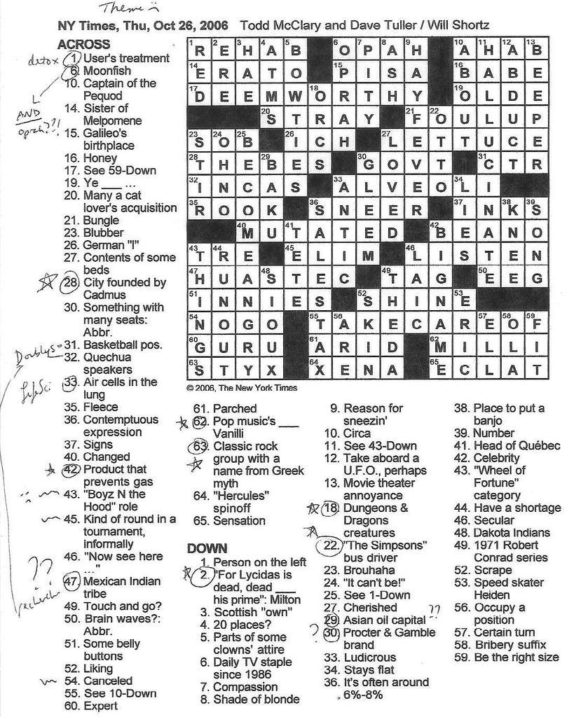 Crossword Puzzle Clues And Solutions