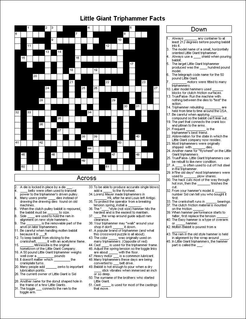 Crossword Puzzle Little Giant Triphammer Facts