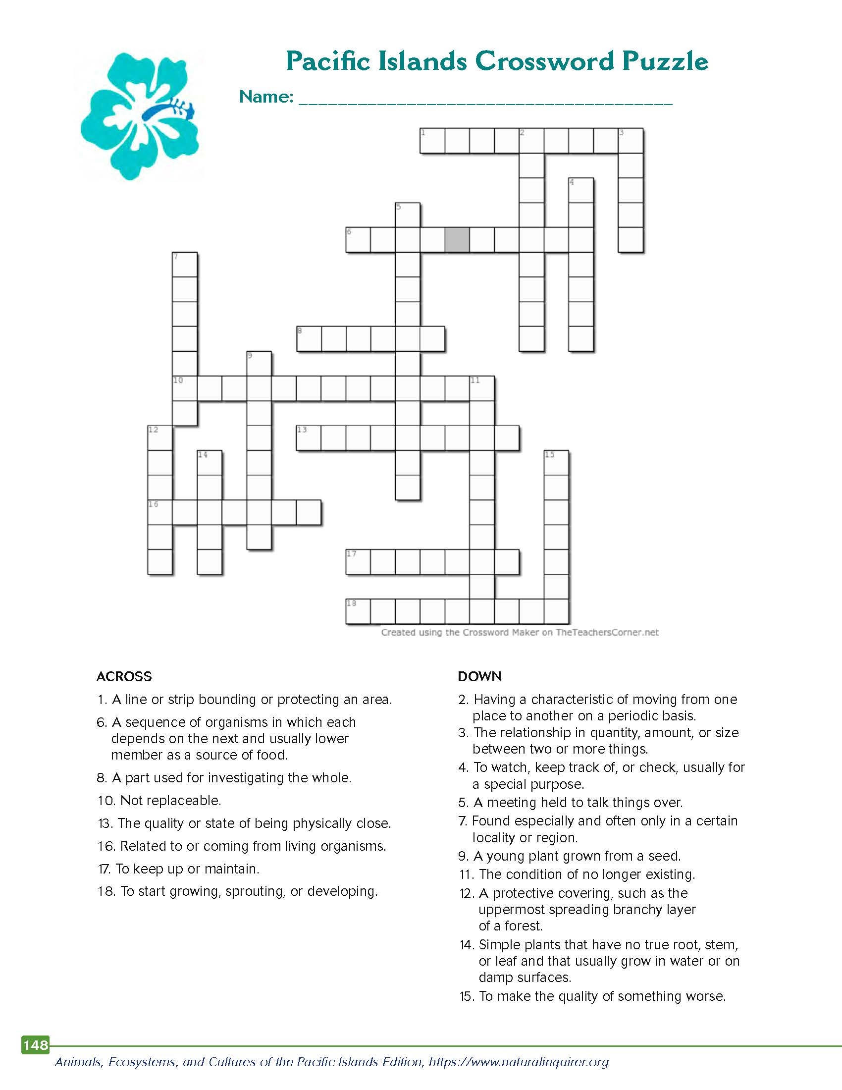 Crossword Puzzle Pacific Islands Natural Inquirer