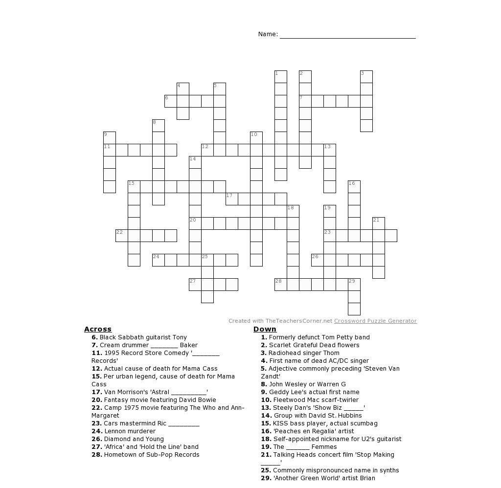 Crossword Puzzles Printable 1980S Printable Crossword Puzzles