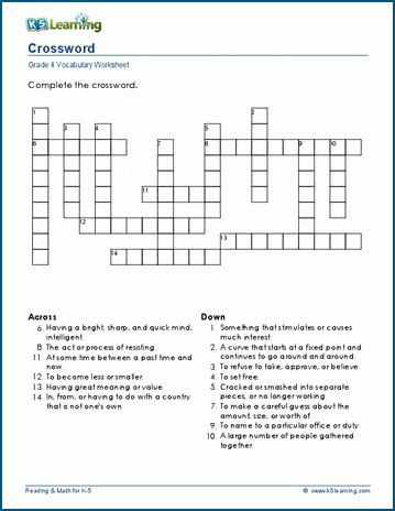 Crosswords Worksheets For Grade 4 K5 Learning