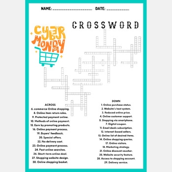 CYBER MONDAY Crossword Puzzle Worksheet Activity By Mind Games Studio