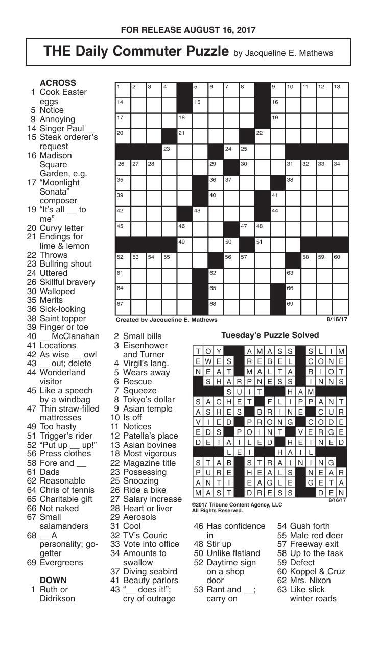 Daily Commuter Crossword Printable