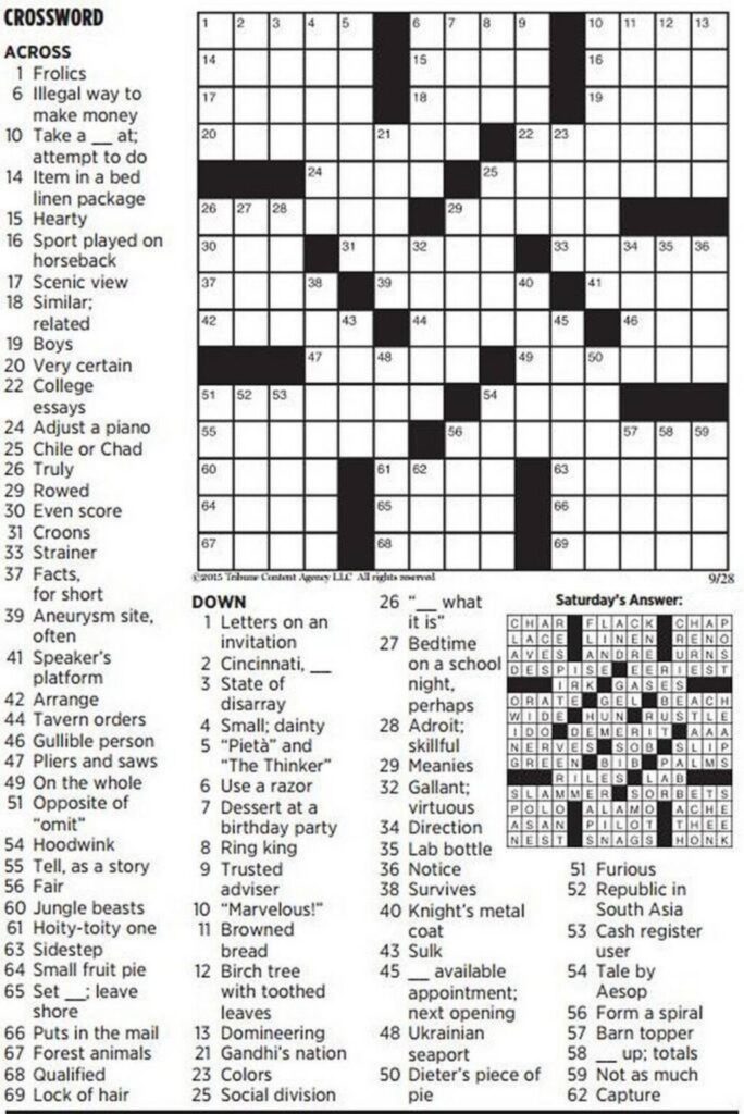 Printable Daily Crossword Puzzle Free Printable Crosswords