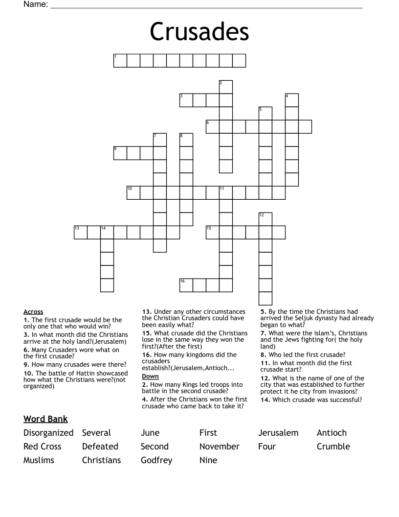 Daily Express Crusader Crossword Answers