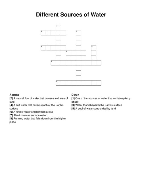 Different Sources Of Water Crossword Puzzle
