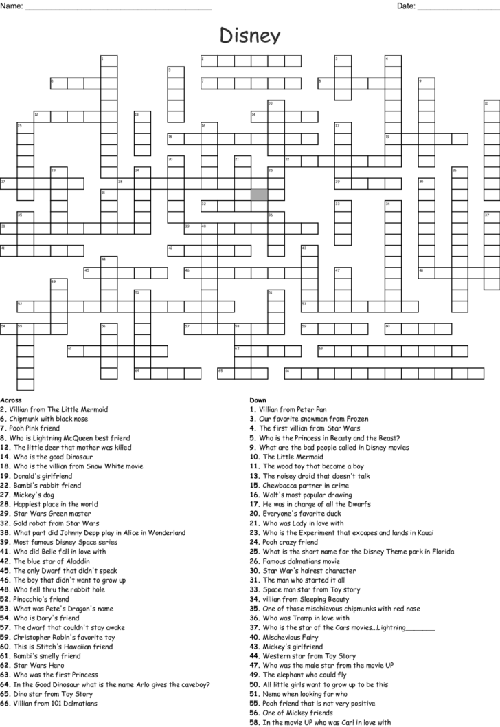 Disney Themed Crossword Puzzles Printable Emma Crossword Puzzles