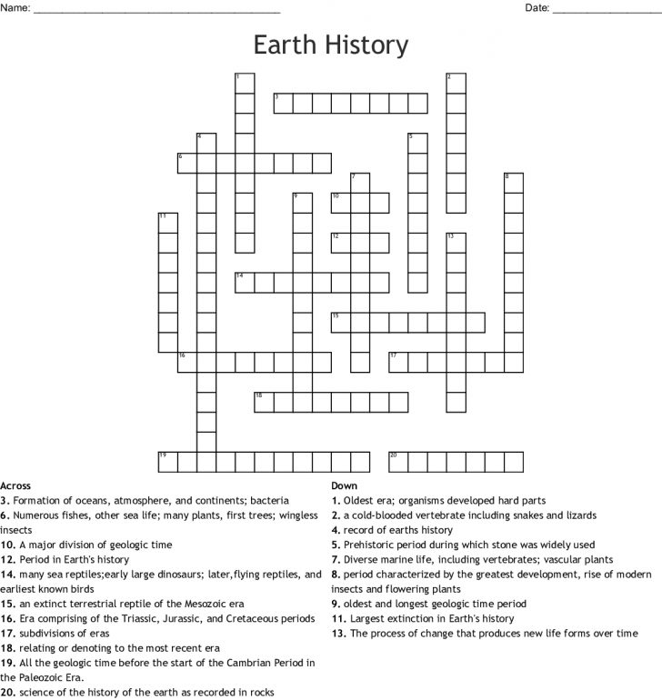 Earth History Crossword Wordmint Printable History Crossword Puzzle