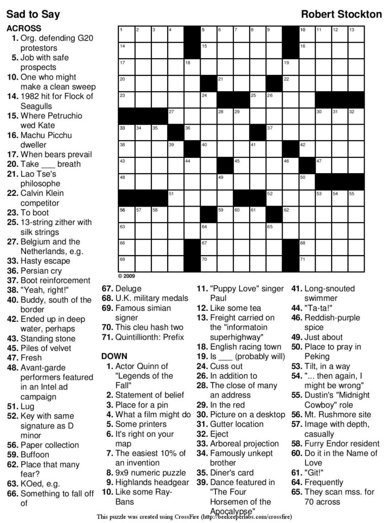 Usa Today Easy Crossword Puzzle - Free Printable Crosswords