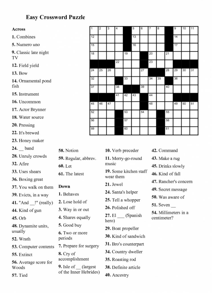 Easy Crossword Puzzles Printable Daily Template Daily Crossword 