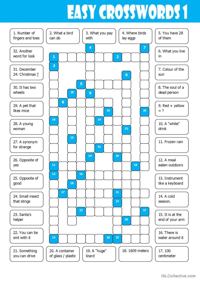 Easy Crosswords 1 General Gramma English ESL Worksheets Pdf Doc