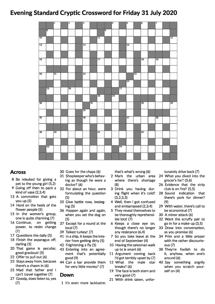 Easy Crosswords Evening Standard Easycrosswordpuzzlesprintable