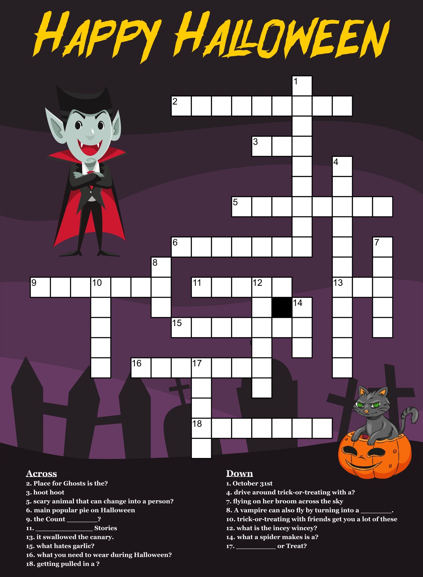 Easy Halloween Crossword Puzzles Printable