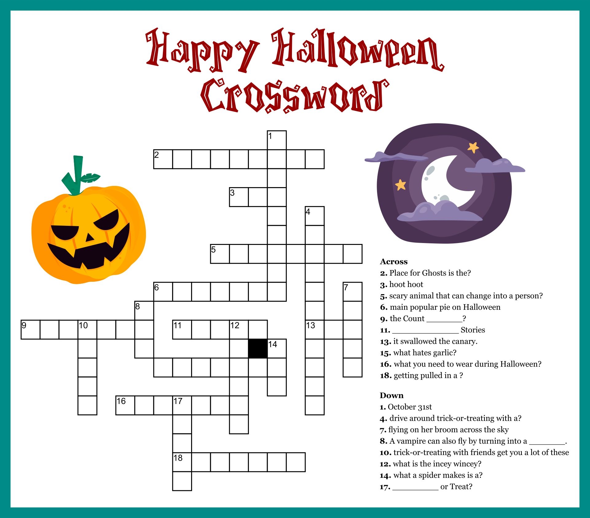 Easy Halloween Crossword Puzzles Printable