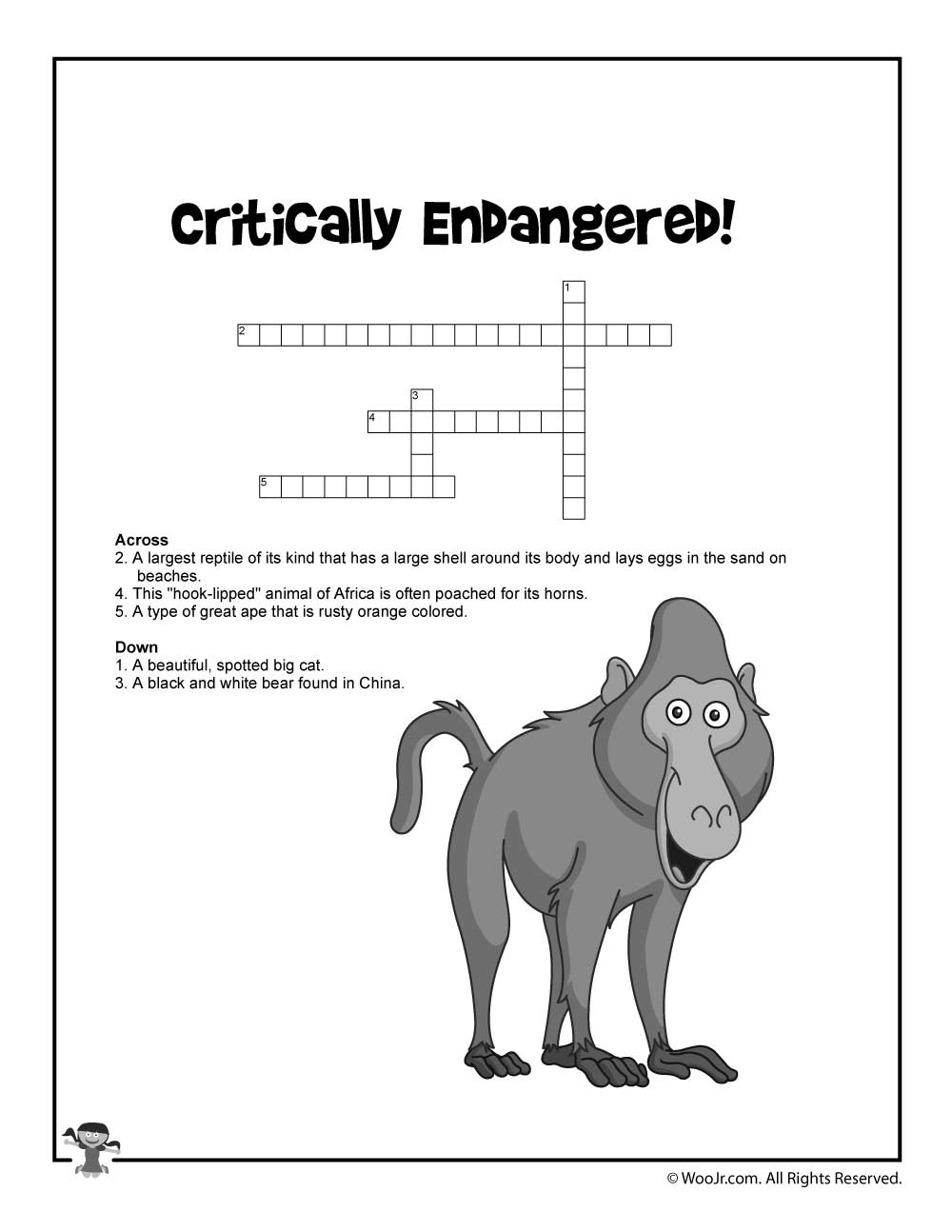 Endangered Animal Kids Printable Crossword Puzzle Woo Jr Kids 