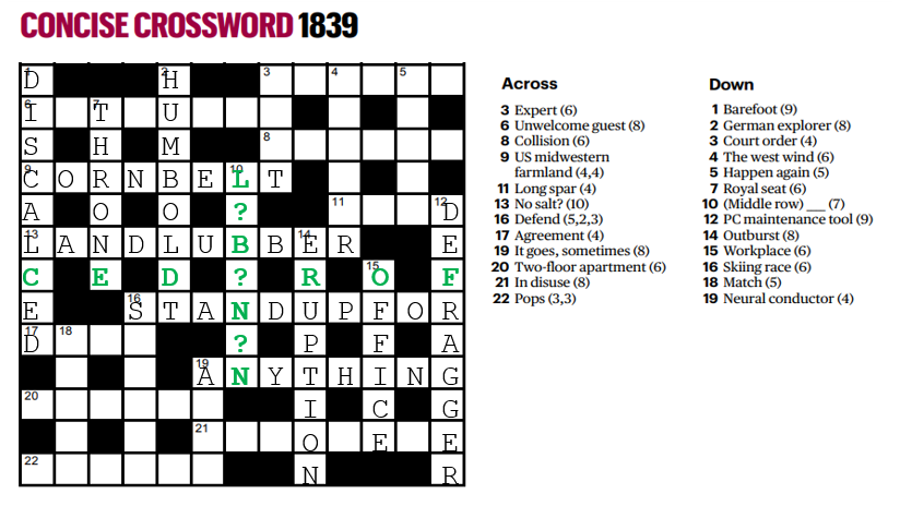 Explanation 39 Middle Row 39 Crossword Clue In Today 39 s Sunday Times