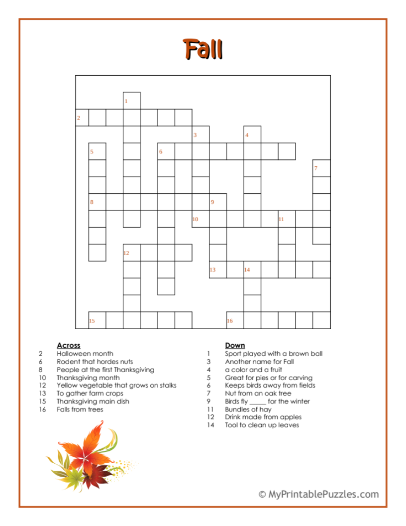Fall Crossword Puzzle Printable Free Printable Crosswords Fall Crossword Puzzle Printable Free Printable Crosswords