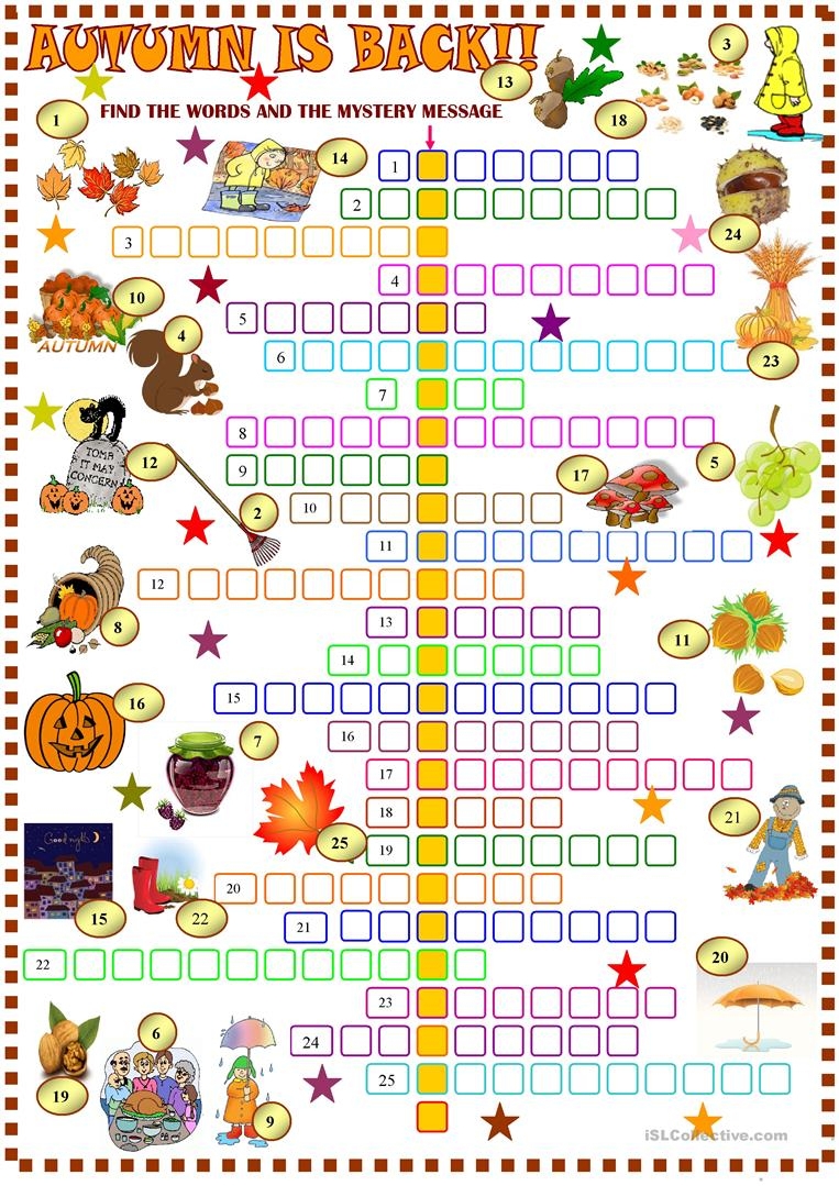 Fall Crossword Puzzle Printable Halloween Word Puzzles Puzzles 